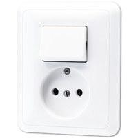 Jung CD500 combinatie wisselschakelaar en wandcontactdoos zonder randaarde wit