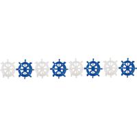Feestartikelen maritiem thema - stuurwielen - 400 cm - blauw/wit - papier - thumbnail