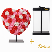 Hart DELUXE op standaard 25cm - Gemixt rood, roze en wit foam - in luxe Cadeauverpakking 25 cm