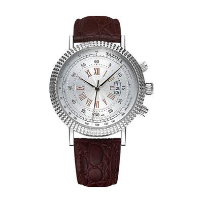 406 YAZOLE mannen mode Business leder Band Quartz Wrist Watch (bruin + wit)