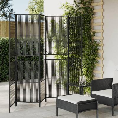 Kamerscherm 6 panelen poly rattan zwart