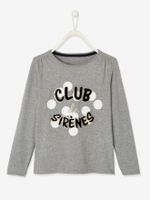 Meisjesshirt "zeemeerminnenclub" sierdetails lange mouwen gechineerd lichtgrijs - thumbnail
