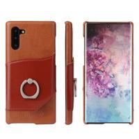 Fierre Shann olie Wax textuur echt leder terug Cover Case met 360 graden rotatie houder & kaartsleuf voor Galaxy Note 10 (bruin)