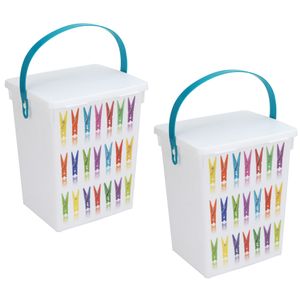 2x Wasmiddel bewaarboxen turquoise hengsel 5 liter 23 x 18 cm