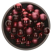 Kerstballen - 25x stuks - 6 cm - kunststof - donkerrood Kerstballen - 25x stuks - 6 cm - kunststof - donkerrood