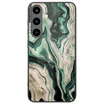 Samsung Galaxy S25 glazen hardcase - Green waves