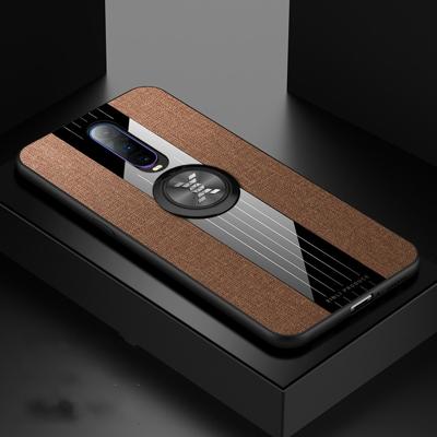 Voor OPPO R17 Pro XINLI stiksels doek Textue schokbestendig TPU beschermhoes met ring houder (bruin)