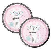 Katten/poezen thema gebek/ontbijt bordjes - 8x stuks - D23 cm - wegwerpbordjes van karton