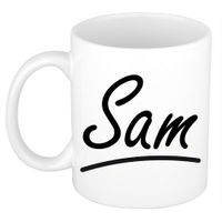 Naam cadeau mok / beker Sam met sierlijke letters 300 ml - thumbnail