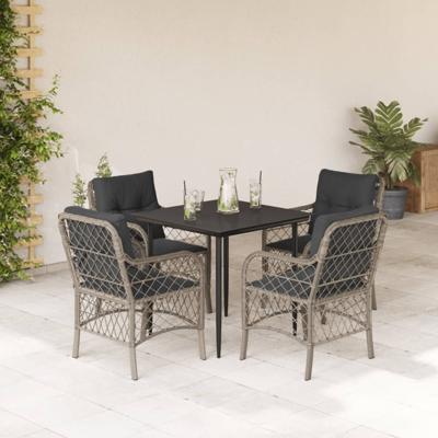 5-delige Tuinset met kussens poly rattan lichtgrijs