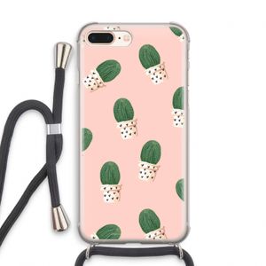 Cactusprint roze: iPhone 7 PLUS Transparant Hoesje met koord