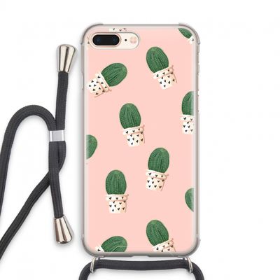 Cactusprint roze: iPhone 7 PLUS Transparant Hoesje met koord