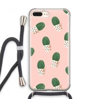 Cactusprint roze: iPhone 7 PLUS Transparant Hoesje met koord
