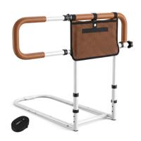 Opvouwbaar Bedhek voor Senioren Veilig Bedhek voor Ouderen met Verstelbare Breedte en Hoogte Afneembaar Zakje Gewatteerde Handgrepen U-vormige Basis Bevestigingsriem-Wit