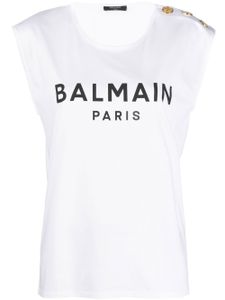 Balmain débardeur boutonné à logo imprimé - Blanc