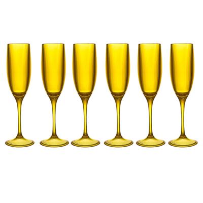 Home Deco Factory Champagneglas - 6x - 13 cl - geel - kunststof - vaatwasserbestendig