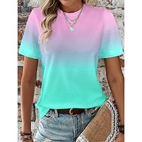 Dames T-shirt Ombre Afdrukken Dagelijks Vakantie Uitgaan Modieus Korte mouw Ronde hals Geel Zomer Lightinthebox