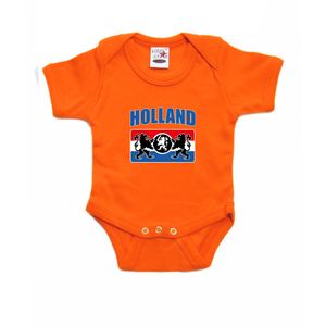Oranje romper Holland met een Nederlands wapen voor supporter babys