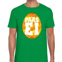 Paasei t-shirt groen met oranje ei voor heren - thumbnail