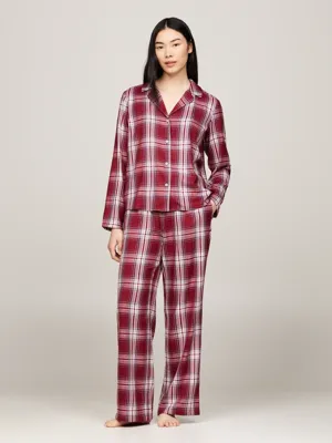 Tommy Hilfiger Dames flanellen Pyjama - Ruit Rood - Katoenen pyjama met knoopsluiting