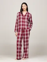 Tommy Hilfiger Dames flanellen Pyjama - Ruit Rood - Katoenen pyjama met knoopsluiting