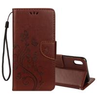 Reliëf Butterfly patroon horizontale Flip lederen draagtas met kaartsleuf & houder & portemonnee & Lanyard voor iPhone XS Max (bruin)