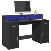 Bureau met LED-verlichting 140x55x91 cm bewerkt hout zwart Bureau met LED-verlichting 140x55x91 cm bewerkt hout zwart