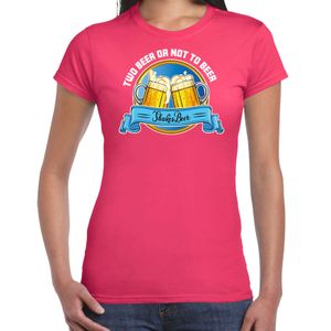 Apres ski t-shirt voor dames - two beer or not to beer - roze - wintersport - bier