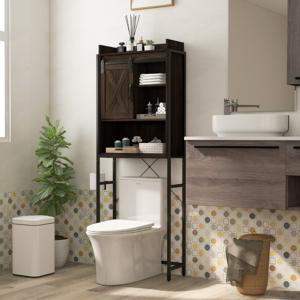 Toiletkast Vrijstaand Badkamerrek met Verstelbare Planken Wasmachinerek Toiletrek WC-Kast Bovenkast (Donker Bruin)