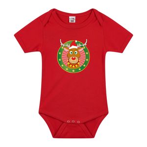 Kerst romper met rendier print rood voor babys