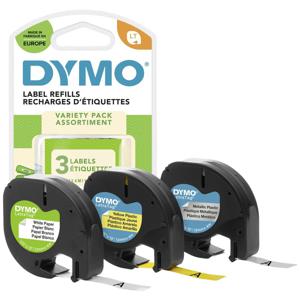 DYMO 91241 Labeltape Set van 3 stuks Tapekleur: Hyper-geel, Zilver, Wit Tekstkleur: Zwart 12 mm 4 m