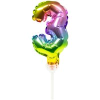 Folieballon Taart Topper Regenboog Cijfer 3 - 13 cm
