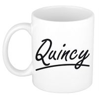 Naam cadeau mok / beker Quincy met sierlijke letters 300 ml