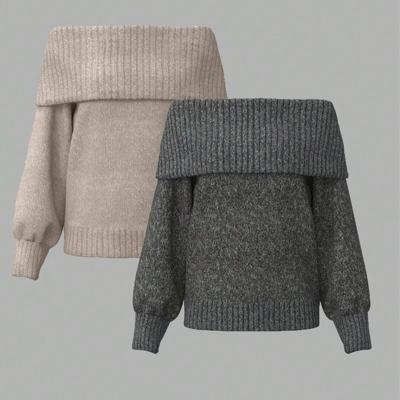 Bon&Bon Women's Off-Shoulder Loose Casual Sweater - Dark Grey Knit Multicolor / L