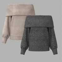 Bon&Bon Women's Off-Shoulder Loose Casual Sweater - Dark Grey Knit Multicolor / L