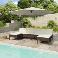 6-delige Loungeset met kussens poly rattan bruin