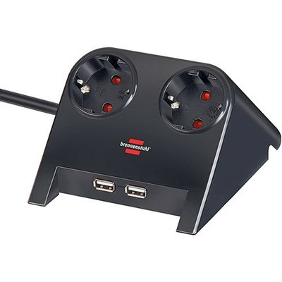 Brennenstuhl 1153500222 Desktop-Power Stekkerdoos | 2 Sockets | 2x USB poorten | 1.8 meter | Zwart