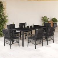 7-delige Tuinset met kussens poly rattan zwart 7-delige Tuinset met kussens poly rattan zwart