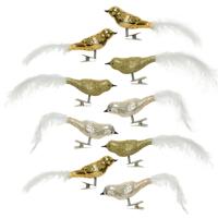 Decoratie vogels - 3x st - op clip - goud - 8 cm - glas - kerstornamenten