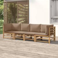 4-delige Loungeset met kussens bamboe taupe