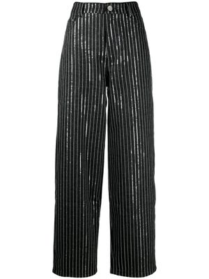 ROTATE BIRGER CHRISTENSEN pantalon rayé ample à sequins - Noir