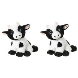 Pluche koe knuffel - Set van 2x stuks - 14 cm - boerderij dieren - knuffeldieren