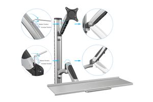 Digitus DA-90354 Monitor-wandbeugel 1-voudig 38,1 cm (15) - 68,6 cm (27) Zwart, Zilver In hoogte verstelbaar, Toetsenbordhouder, Kantelbaar, Zwenkbaar,