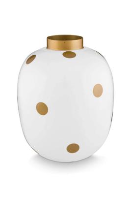 Pip Studio Metalen Vaas Stippen Wit Goud 32cm