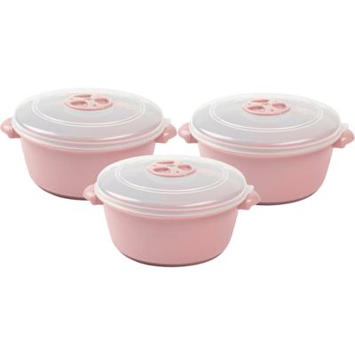 Plasticforte Magnetronschaal met deksel/ventiel - 3x - 1L - lichtroze - kunststof - BPA vrij