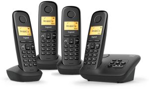 Gigaset A270A Quattro DECT draadloze telefoon met antwoordapparaat, met 3 extra handset, zwart