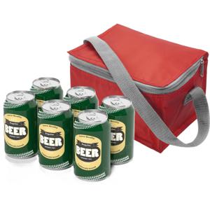 Kleine mini koeltas voor lunch of sixpack blikjes - rood - 21 x 15 x 13 cm - draagriem   -