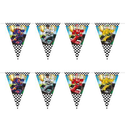 Verjaardagsfeest slinger - 2x - Race/Formule 1 thema - vlaggenlijnen - 6 meter