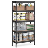 Sterke stellingkast met vijf lagen voor extra opbergruimte, Zwart / 30T x 75B x 150H cm / 1