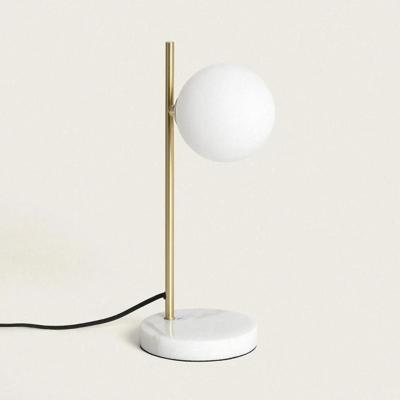 Tafellamp opaalglas messing met marmerkleur voet & G9 fitting &apos;Julie&apos;